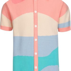 OX Shirts: OXKNIT Men’s Short Sleeve Vintage Polo with Casual Multi-Colored Knitted Geometric Patterns