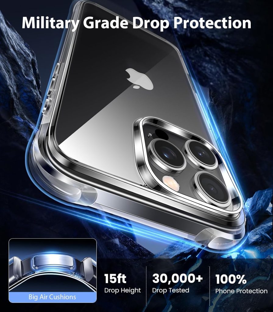 iPhone 16 Pro Max Case by Mkeke – Clear, Non-Yellowing, Military-Grade Drop Protection, Shockproof Protective Bumper Cover for Apple 6.9-Inch (2024)