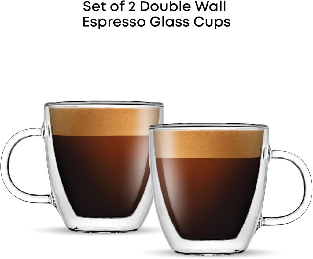 Glassware Sets JoyJolt: Savor Double Wall Insulated Espresso Mugs - Set of 2, 5.4-Ounce Coffee Cups