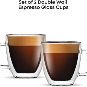 Glassware Sets JoyJolt: Savor Double Wall Insulated Espresso Mugs – Set of 2, 5.4-Ounce Coffee Cups