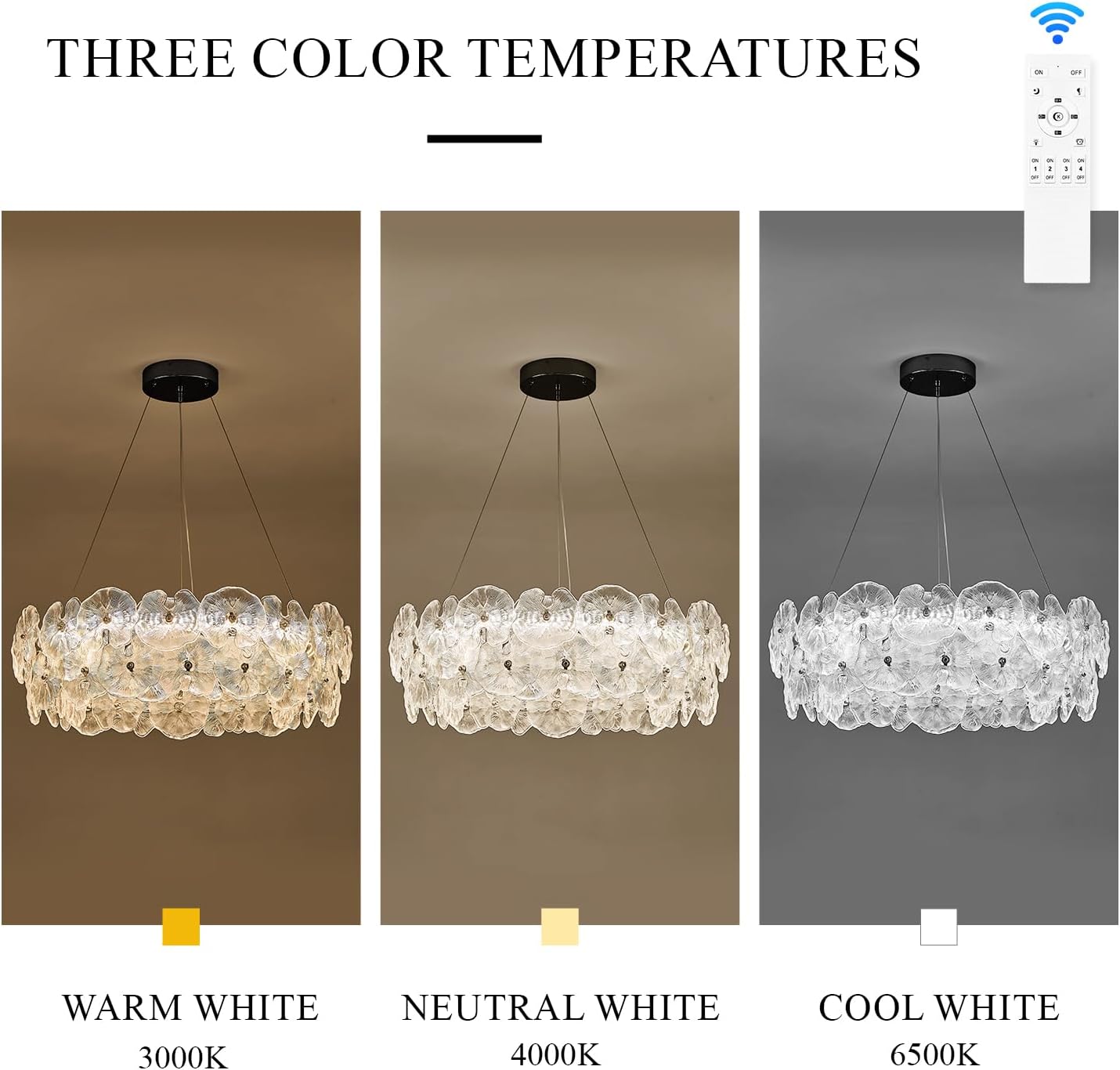 Foyer Chandelier: Modern Luxury 30" Glass LED Lotus Leaf Light with Remote Control, Dimmable 3000-6500K for High Ceilings