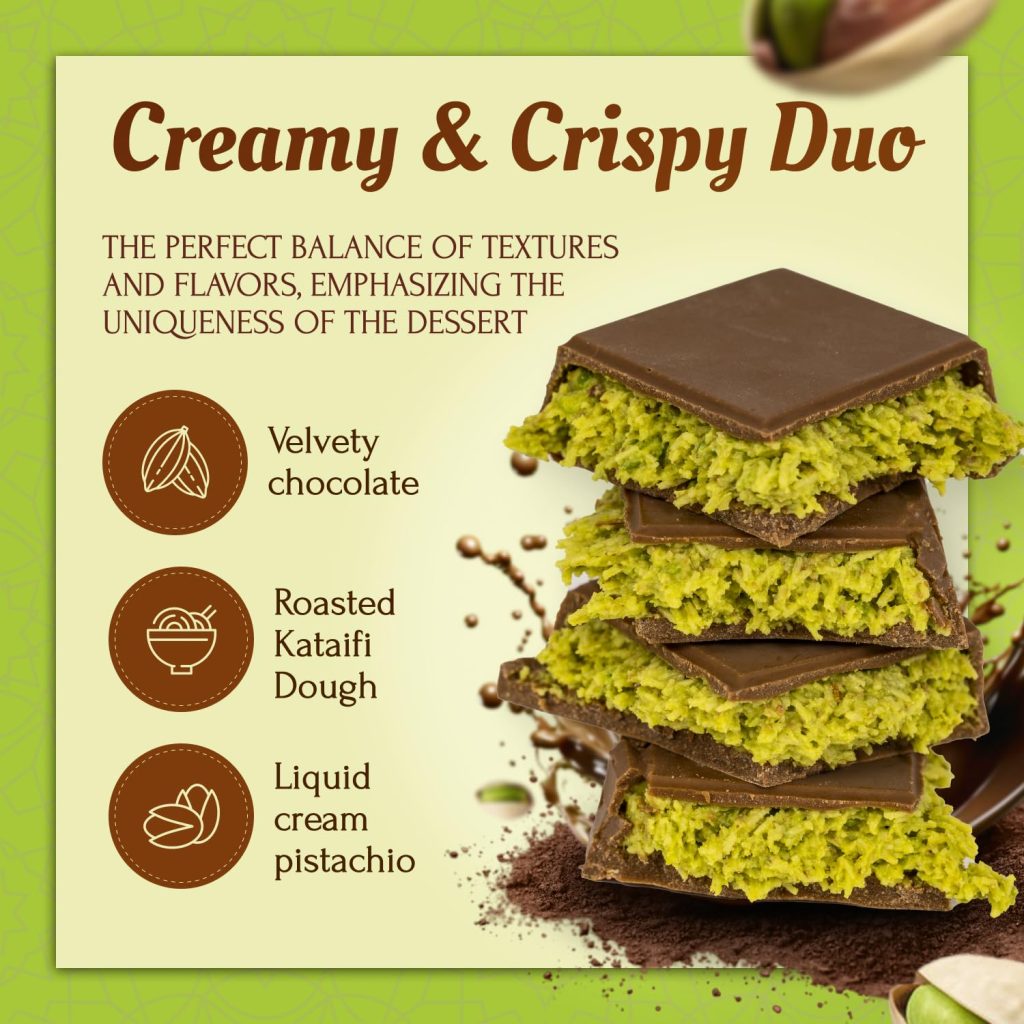 Dubai Chocolate Bar Gift: Handmade 7 oz Pistachio Delight with Crispy Shredded Knafeh – Ready to Eat, Perfect for Christmas (Single Pack)