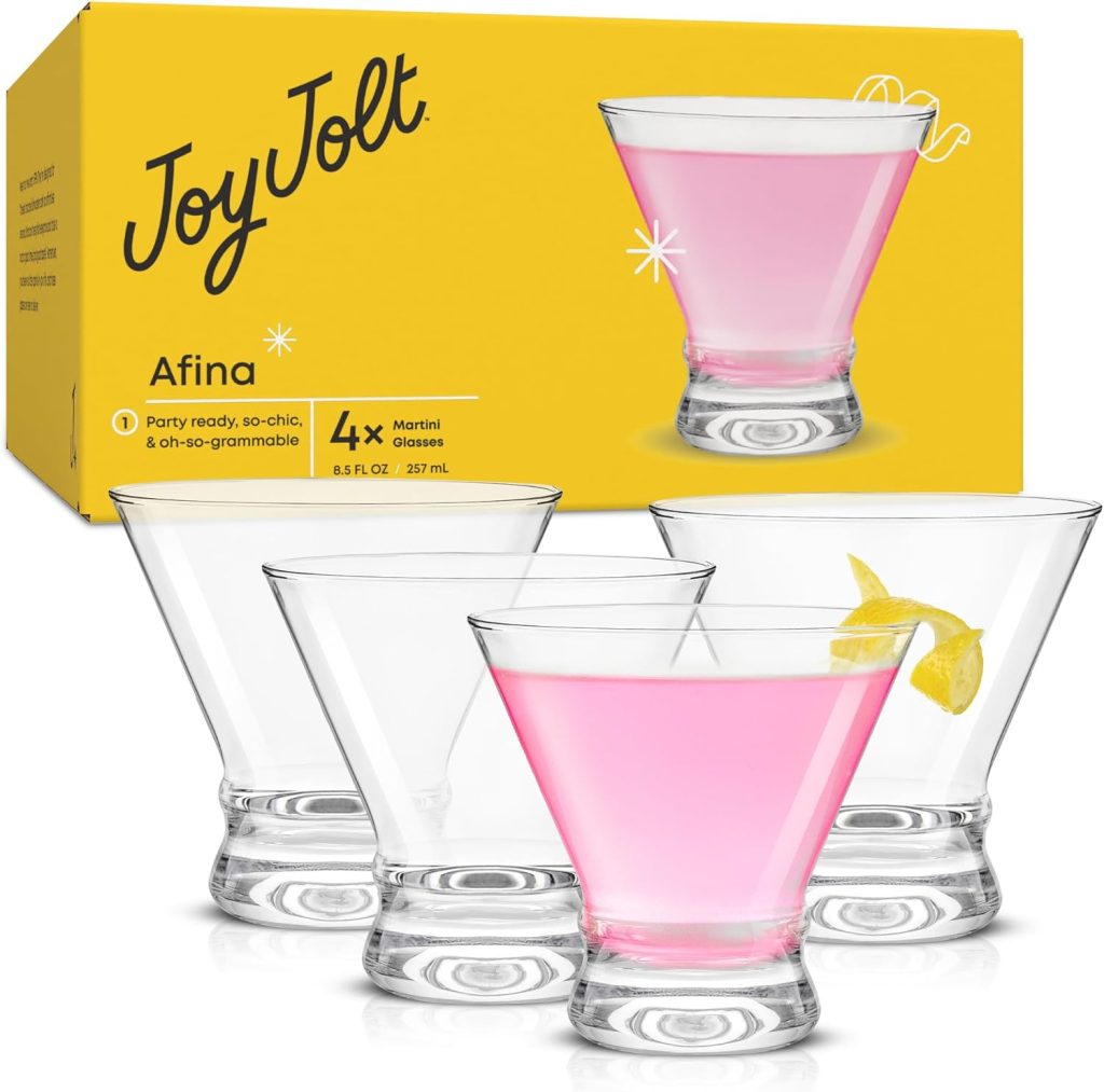 Glassware Sets JoyJolt: Afina Stemless Martini Glasses - Set of 4, 8.5oz Cocktail and Margarita Drinking Cups, Ideal for Bar and Dessert Use