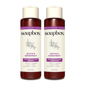 Shampoo Soapbox: Biotin & Superfruit Shampoo and Conditioner Set with Vegan Collagen, Aloe, and Shea Butter – Sulfate, Paraben & Silicone Free (2 Pack, 16 Ounces Each)