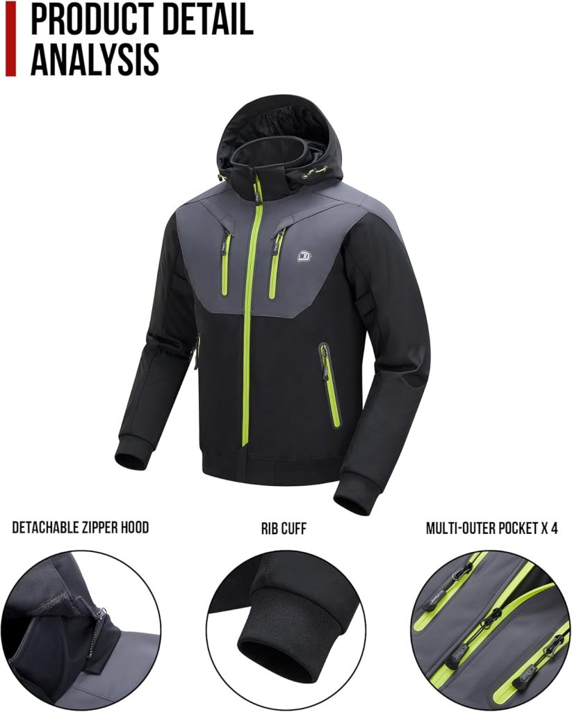Hoodie Motorbike Jacket - BORLENI Motorcycle Jacket with CE Armor, Winter Riding Gear with Removable Liner, Detachable Hood, Water-Repellent and Windproof
