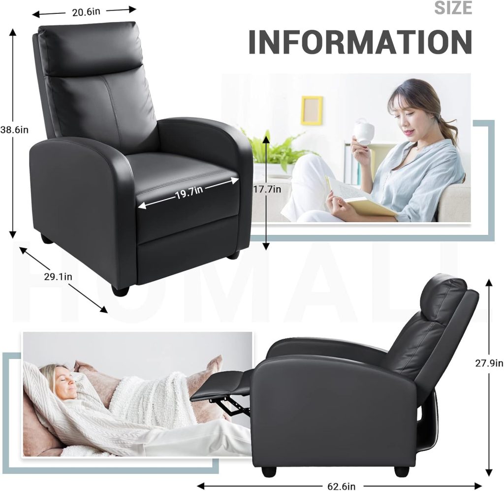 Wall Hugger Recliners: Homall Modern PU Leather Recliner Chair for Living Room & Home Theater Seating