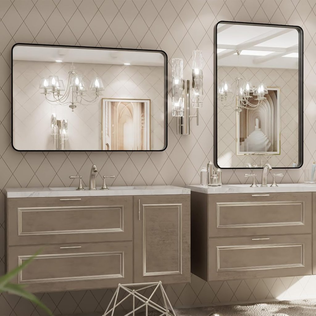 Mirror for Dresser: LOAAO 20X30 Inch Black Metal Framed Bathroom Mirror - Versatile Rounded Rectangle Design for Horizontal or Vertical Hanging