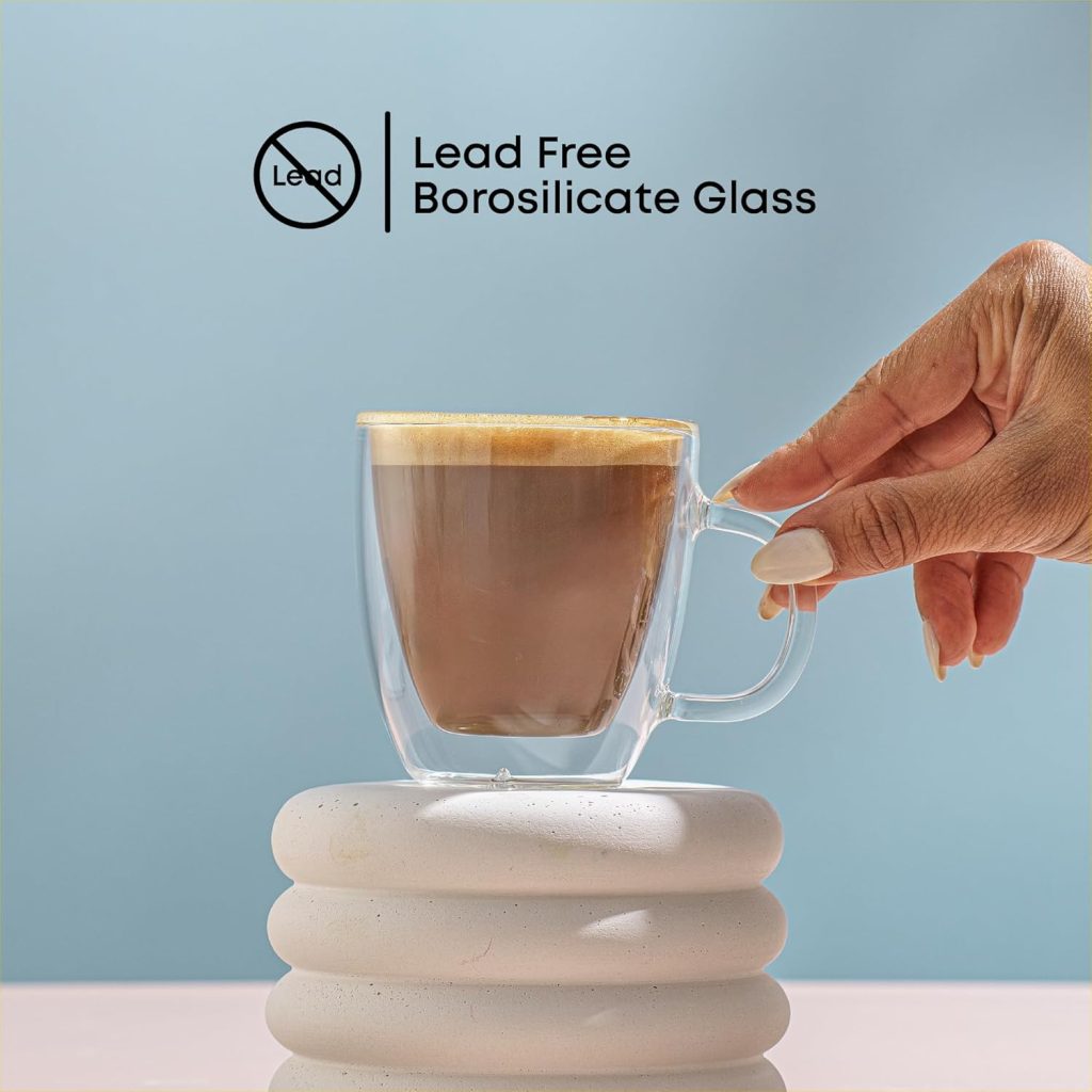 Glassware Sets JoyJolt: Savor Double Wall Insulated Espresso Mugs - Set of 2, 5.4-Ounce Coffee Cups
