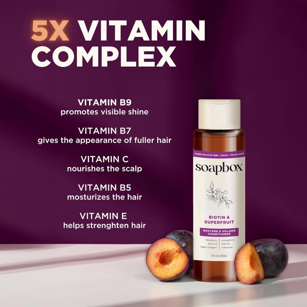 Shampoo Soapbox: Biotin & Superfruit Shampoo and Conditioner Set with Vegan Collagen, Aloe, and Shea Butter - Sulfate, Paraben & Silicone Free (2 Pack, 16 Ounces Each)