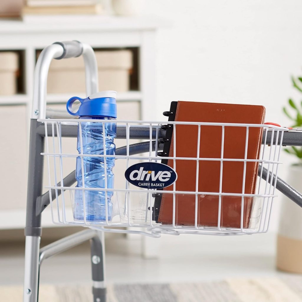 Walker Basket: Drive Medical 10200B Folding Walker Basket with Cup Holder - White Design