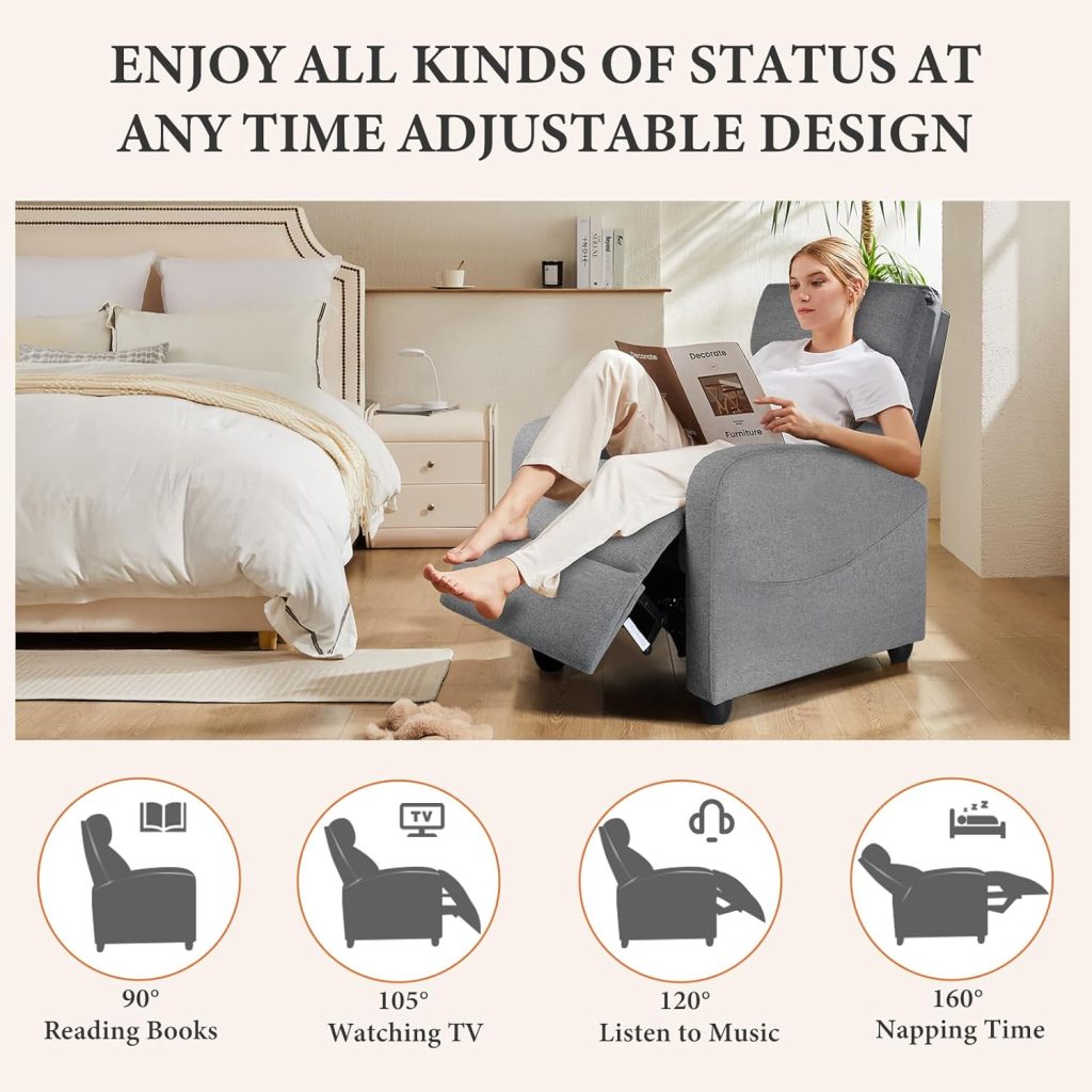 Wall Hugger Recliners: Sweetcrispy Modern Fabric Massage Recliner Chair with Lumbar Support for Living Room & Home Theater
