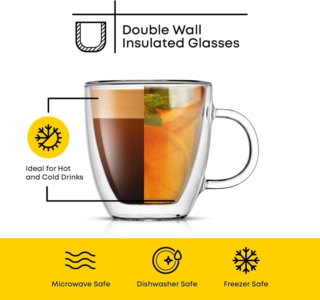 Glassware Sets JoyJolt: Savor Double Wall Insulated Espresso Mugs - Set of 2, 5.4-Ounce Coffee Cups