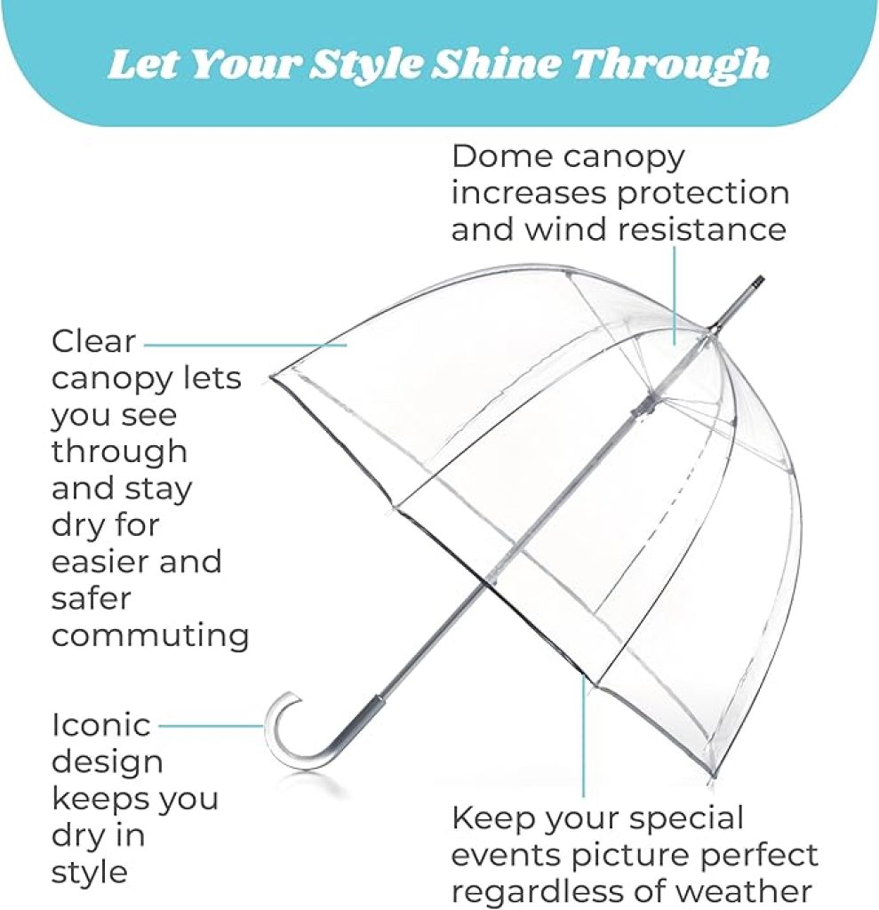 Clear Umbrella - Totes Adult Bubble Dome with Lightweight Wind and Rain Protection