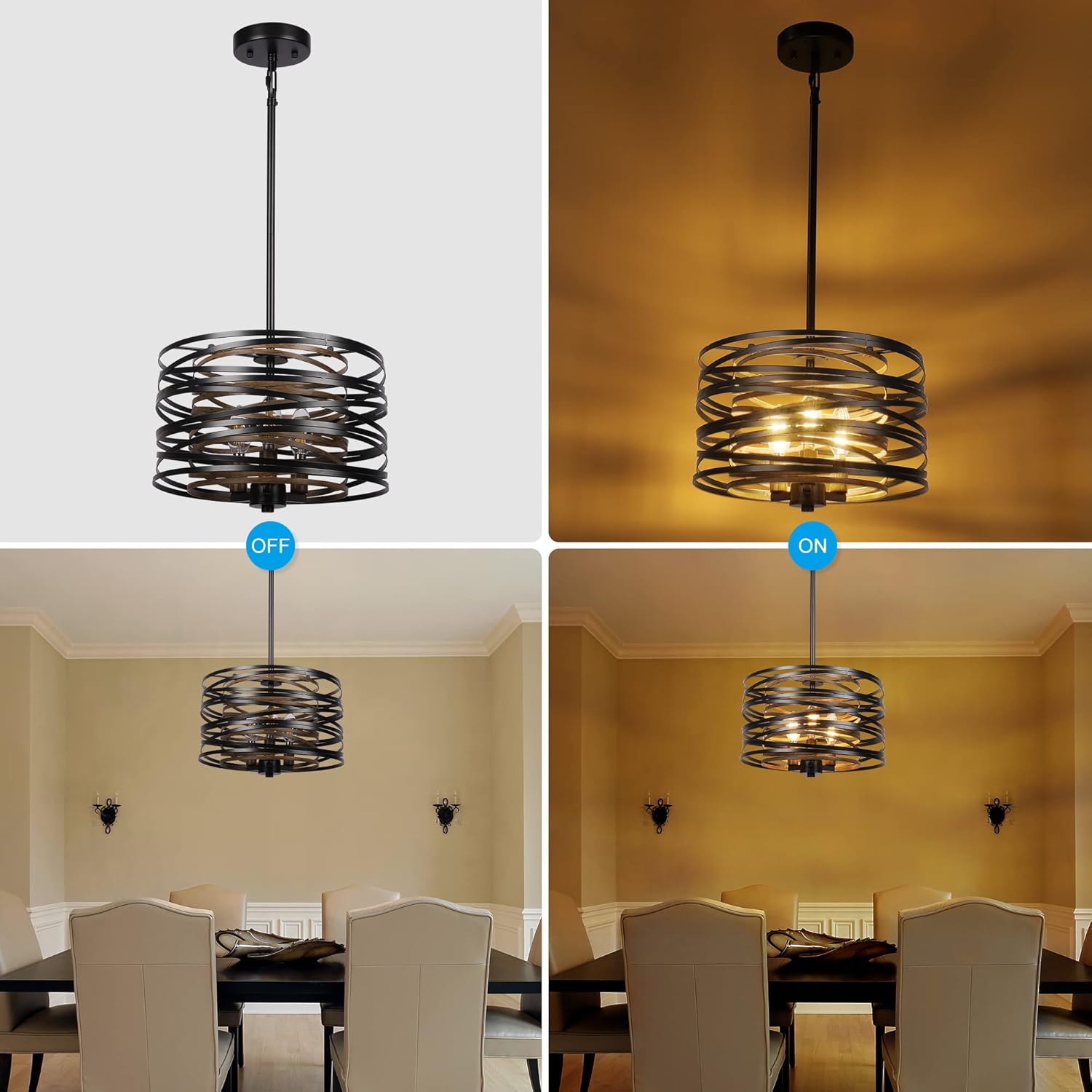 Foyer Chandelier: 12.6'' Farmhouse 3-Light Industrial Metal Hanging Fixture for Dining Room, Entryway, Kitchen, and Bedroom
