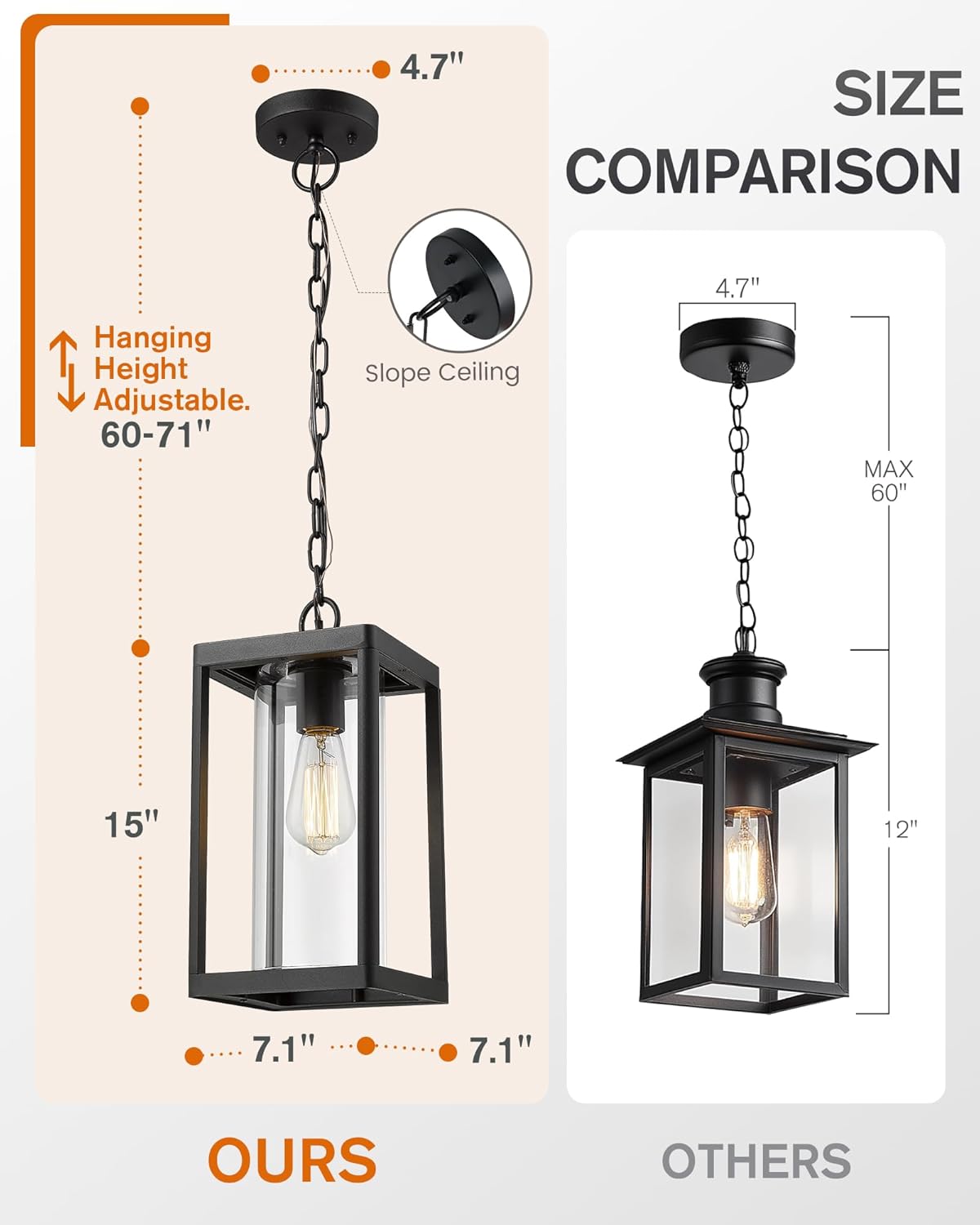 Outdoor Pendant Lighting by Beionxii: Modern Black Cast Aluminum Hanging Porch Lantern with Clear Cylinder Glass - A291H-1PK