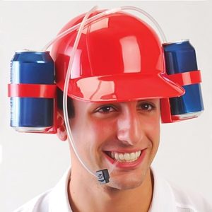 Beer Hat – Novelty Place Drinking Helmet with Straw, Can Holder Cap for Beer and Soda, Perfect for Party Fun in Red/Yellow