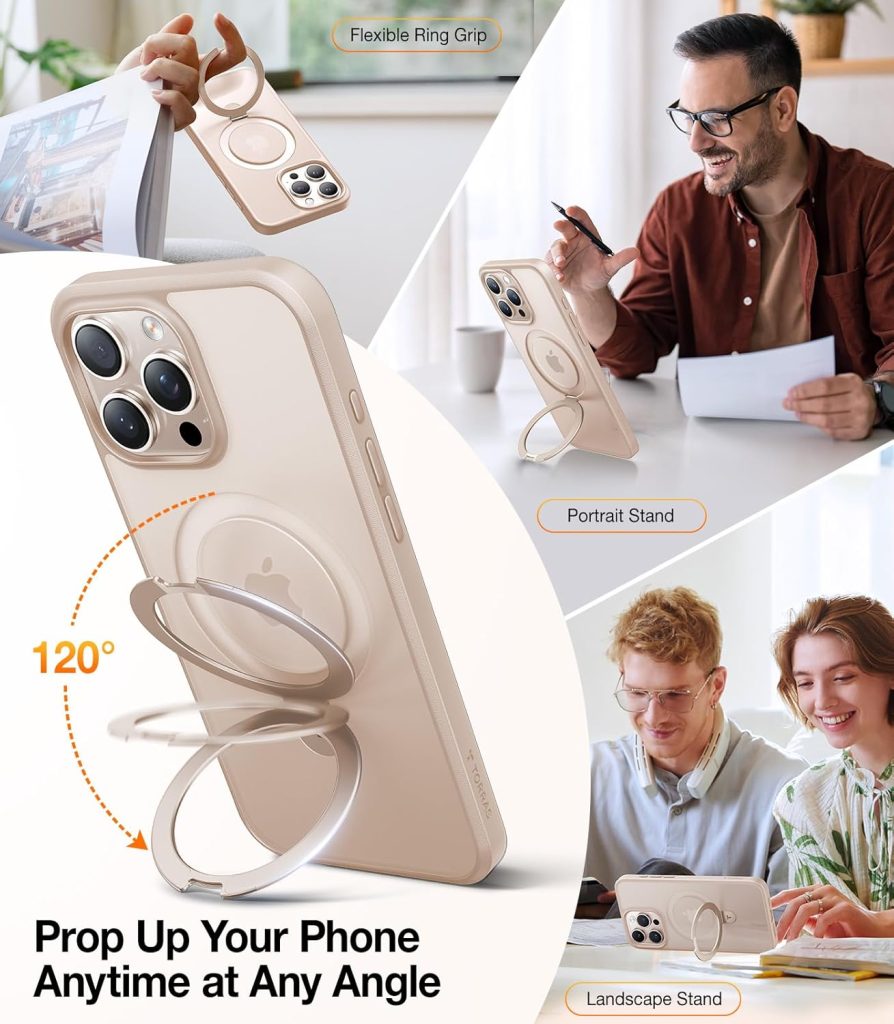 iPhone 16 Pro Max Case – TORRAS Desert Titanium, Slim Hard PC with Built-in Stand, MagSafe Compatible, Military Grade Drop Protection, 6.9" Rose Gold Cover for 2024 Model