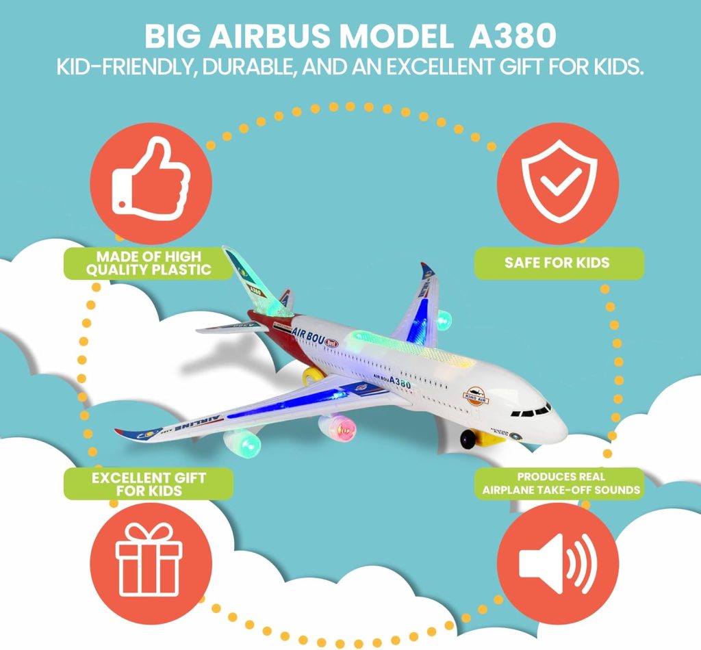 Airplane Toy: Kidsthrill Bump & Go Model with Flashing Lights and Sounds - Perfect for Boys and Girls Ages 3-12