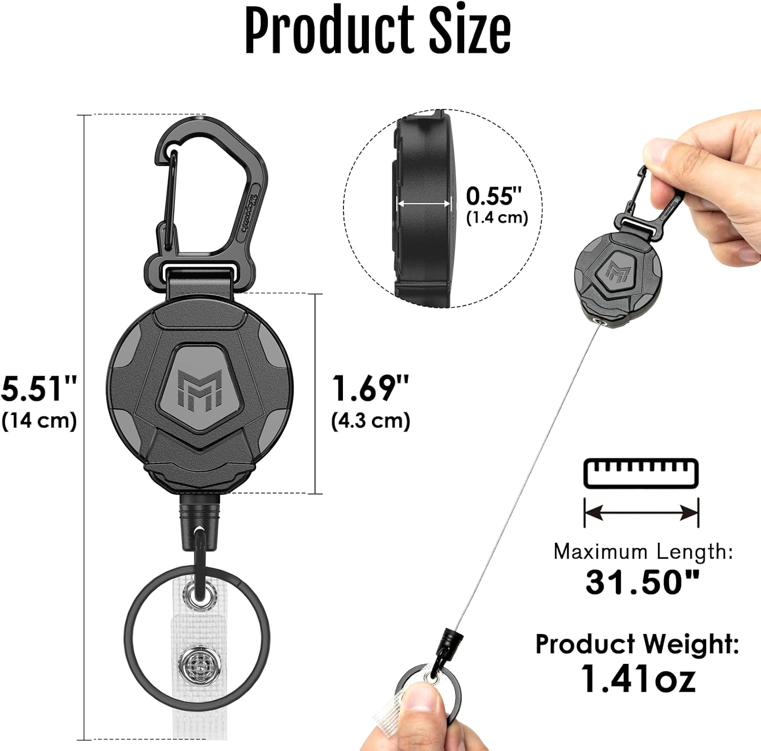 Retractable Lanyard: MNGARISTA 2-Pack Heavy Duty Keychain with Tactical Carabiner Badge Holder and 31.5” Steel Cord (8.0 oz)