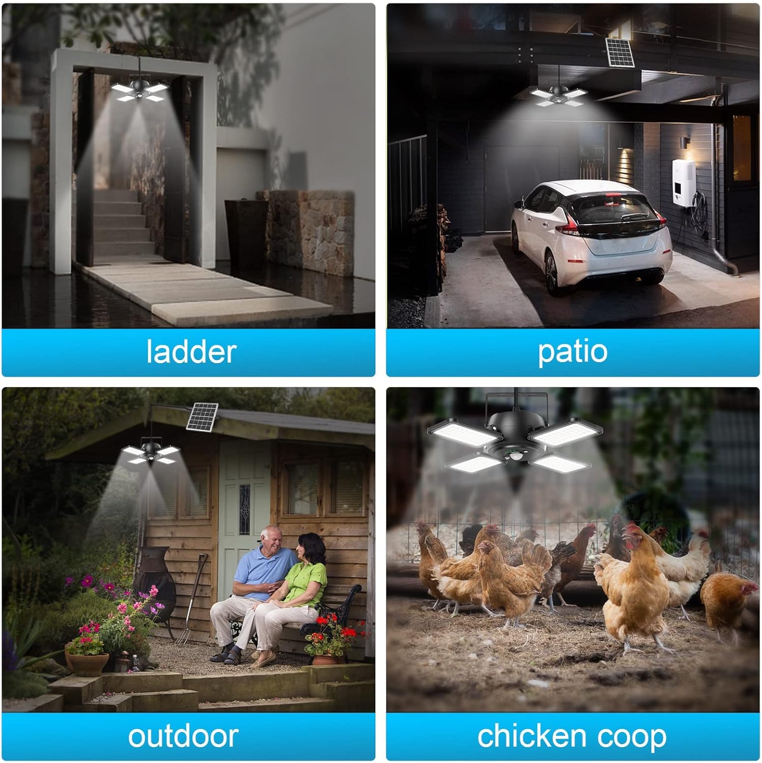 Outdoor Pendant Lighting: Solar Powered Motion Sensor Light with 144 LEDs - 1200LM, 5 Modes, Remote Control, IP65 Waterproof for Garage and Gazebo
