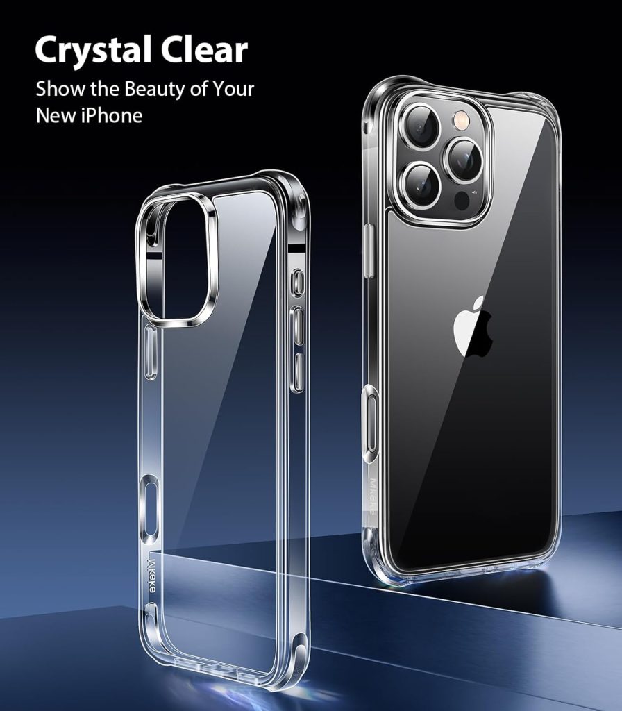 iPhone 16 Pro Max Case by Mkeke – Clear, Non-Yellowing, Military-Grade Drop Protection, Shockproof Protective Bumper Cover for Apple 6.9-Inch (2024)