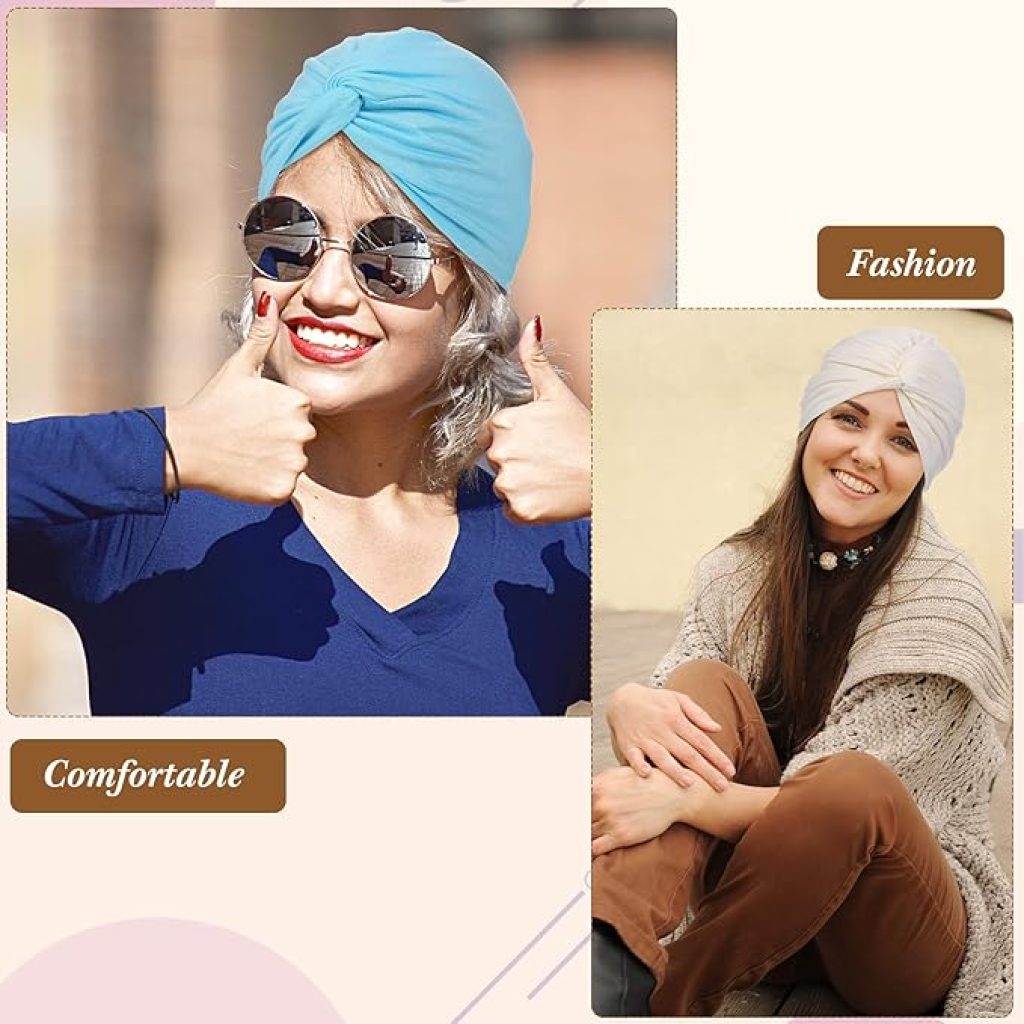 En Turban: SATINIOR 4-Piece Soft Pre-Tied Knot Pleated Turbans for Women - Fashionable Cancer Chemo Sleep Hats in 4 Colors 3 En Turban: SATINIOR 4-Piece Soft Pre-Tied Knot Pleated Turbans for Women - Fashionable Cancer Chemo Sleep Hats in 4 Colors