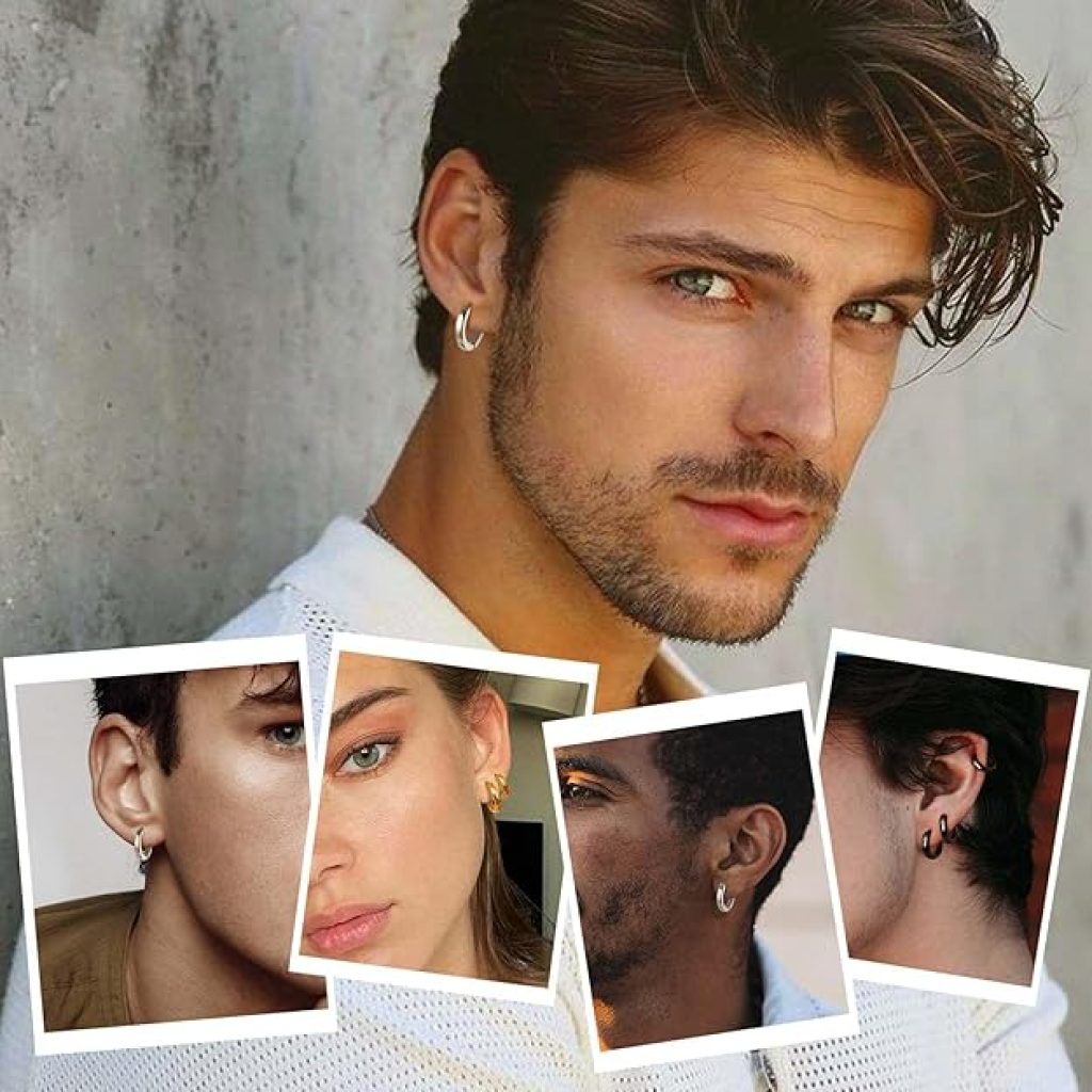 Men's Hoop Earrings: Jstyle Hypoallergenic Small Huggie Earrings for Sensitive Ears - 316L Surgical Stainless Steel in Gold, Silver, and Black (12/16/20mm)