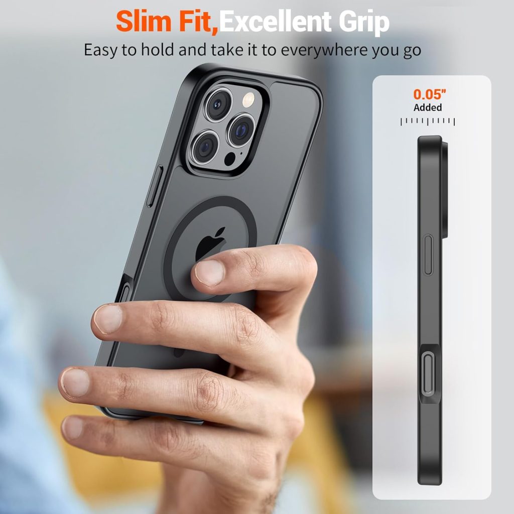 iPhone 16 Pro Max Case with MagSafe – SUPFINE Magnetic Military-Grade Drop Protection, Translucent Matte Shockproof Phone Cover, Black
