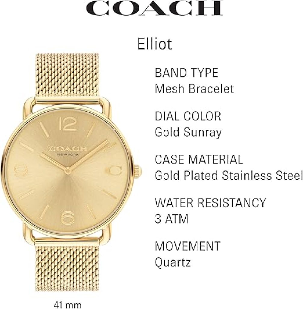 Shop Coach Gold Bracelet Watch: Coach Elliot Men's Timepiece with Contemporary Elegance and Signature Detailing for Everyday Wear