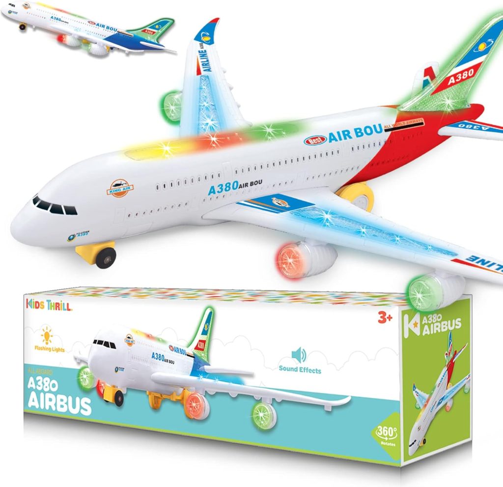 Airplane Toy: Kidsthrill Bump & Go Model with Flashing Lights and Sounds - Perfect for Boys and Girls Ages 3-12