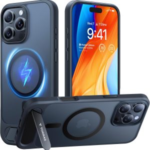 iPhone 16 Pro Max Case – TORRAS Translucent Black with Strong Magnetic Support, Built-in Kickstand, Slim Matte Design, MagSafe Compatible, Military-Grade Drop Protection