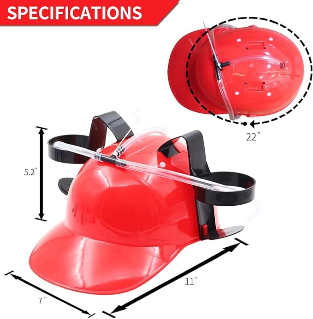 Beer Hat - Novelty Place Drinking Helmet with Straw, Can Holder Cap for Beer and Soda, Perfect for Party Fun in Red/Yellow