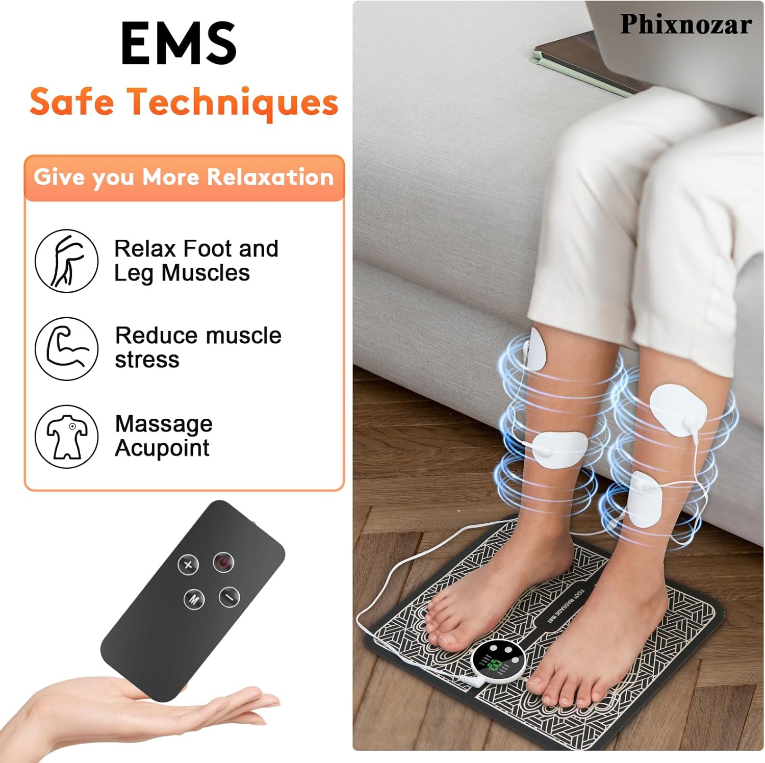 EMS Foot Massager TENS KTR-2493: LCD Display for Muscle Relaxation, Remote-Controlled Back and Leg Massager Pad