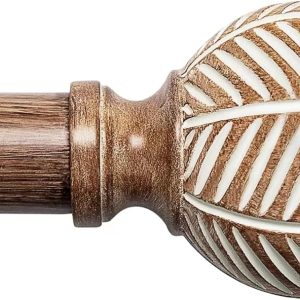 Wooden Curtain Rods – Adjustable Drapery Rods with Imitation Wood Grain Leaf Finials, Heavy Duty 1 Inch Diameter, 48″ to 86″