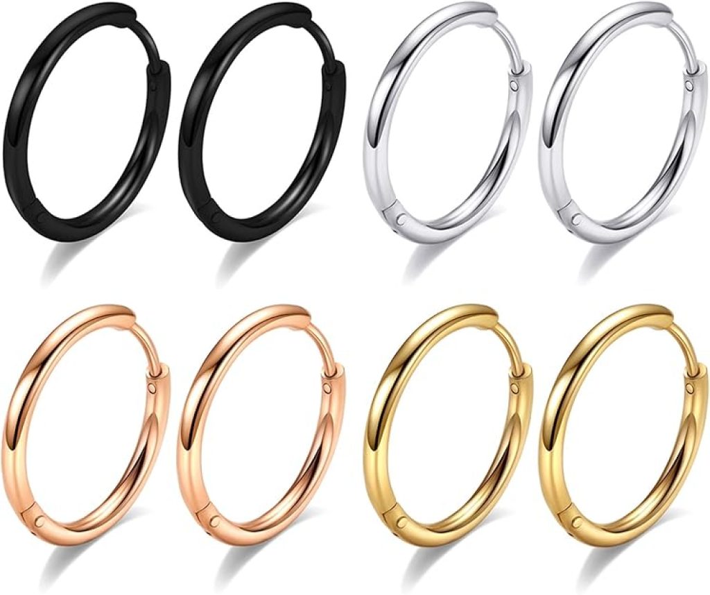 Mens Hoop Earrings: Hypoallergenic 316L Surgical Steel Huggie Earrings for Cartilage & Sleeper Styles