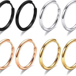 Mens Hoop Earrings: Hypoallergenic 316L Surgical Steel Huggie Earrings for Cartilage & Sleeper Styles