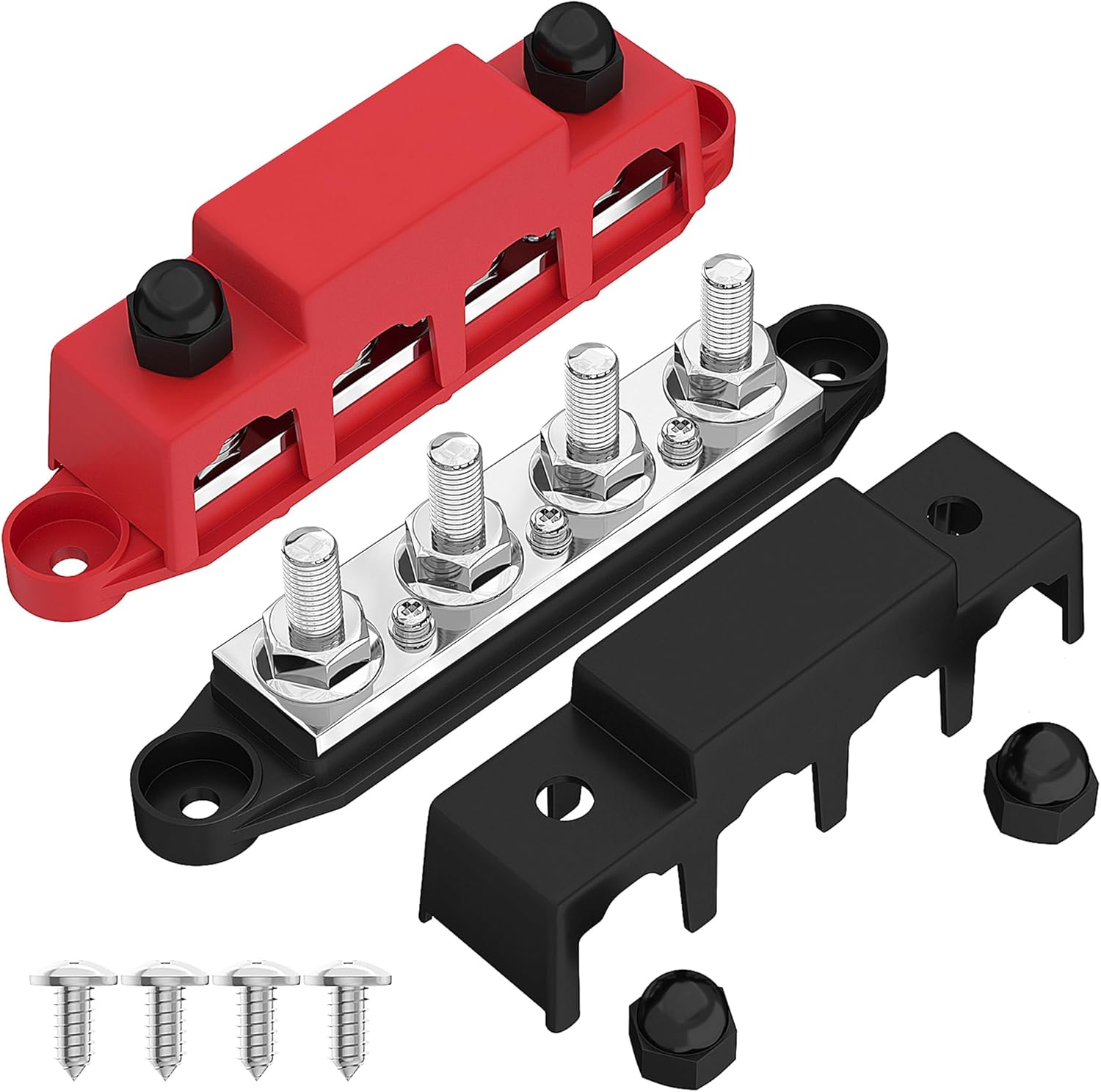 Power Distribution Block: Joinfworld 12V 250A Bus Bar with 4 x 3/8" Studs for Automotive, Marine, Boat, and Solar Wiring
