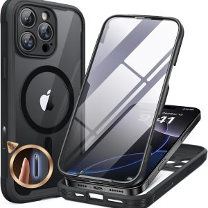 iPhone 16 Pro Max Case Magnetic by Miracase – 6.9″ Full-Body Cover with Built-in Glass Screen & Camera Protector, MagSafe Compatible, Drop-Proof Protective Case, Black