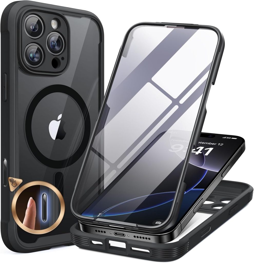 iPhone 16 Pro Max Case Magnetic by Miracase – 6.9" Full-Body Cover with Built-in Glass Screen & Camera Protector, MagSafe Compatible, Drop-Proof Protective Case, Black