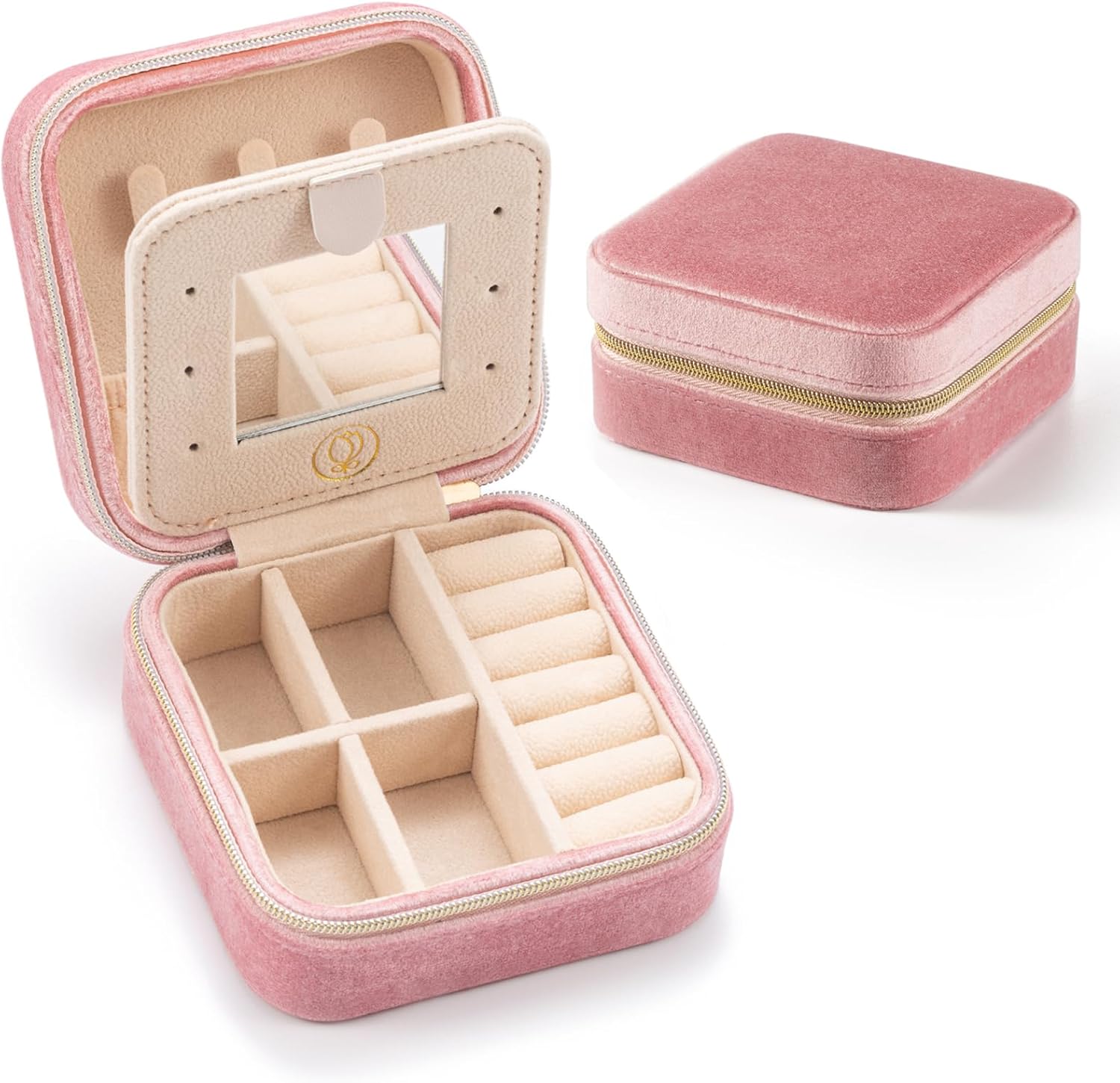 Velvet Box: Plush Pink Jewelry Travel Case - Portable Organizer for Rings, Earrings, Necklaces, and Bracelets for Women and Girls
