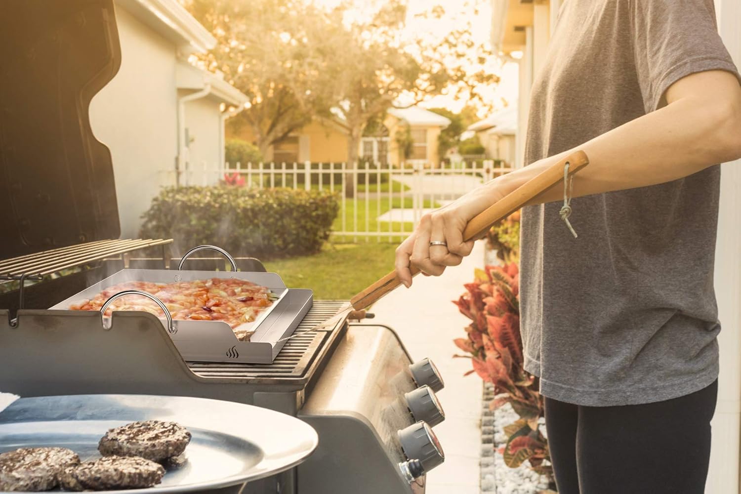 Stainless Steel Griddle: Only Fire Universal Cooking Griddle - 23" x 16" Flat Top Plate Insert with Grease Groove and Handles for Gas and Charcoal Grills, Perfect for Tailgating and Camping