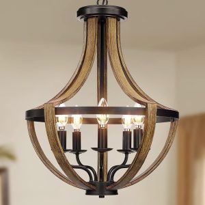 Foyer Chandelier: 17.7″ Modern Farmhouse Geometric 5-Light Pendant Fixture for Dining Room and Kitchen Island