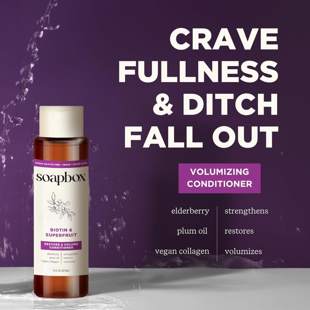 Shampoo Soapbox: Biotin & Superfruit Shampoo and Conditioner Set with Vegan Collagen, Aloe, and Shea Butter - Sulfate, Paraben & Silicone Free (2 Pack, 16 Ounces Each)