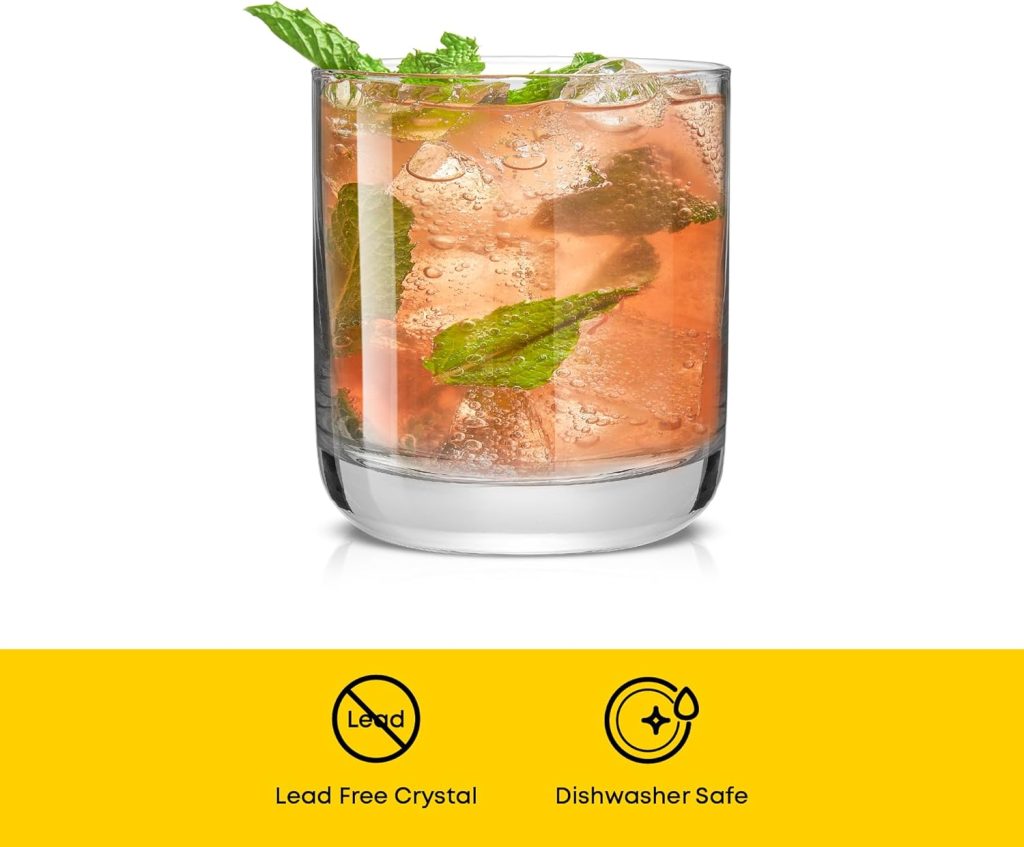 Glassware Sets JoyJolt: Faye Crystal Whiskey Glasses - Set of 6 Lowball Tumblers, 10oz Double Old Fashioned Rocks Glasses, Dishwasher Safe for Scotch or Bourbon