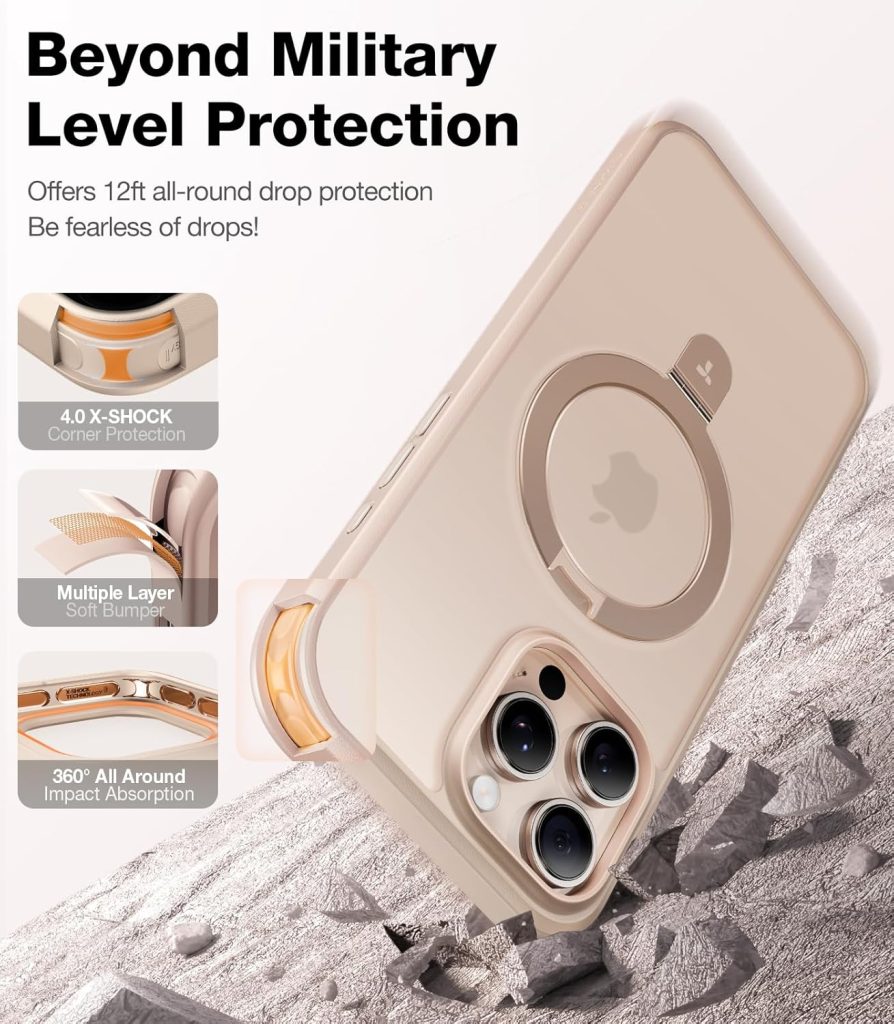 iPhone 16 Pro Max Case – TORRAS Desert Titanium, Slim Hard PC with Built-in Stand, MagSafe Compatible, Military Grade Drop Protection, 6.9" Rose Gold Cover for 2024 Model
