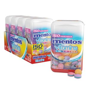 Sugar Free Hard Candy Mentos: Vitamin-Enriched Cool Fruity Mix Mints – 150pc (Pack of 4 Bottles)