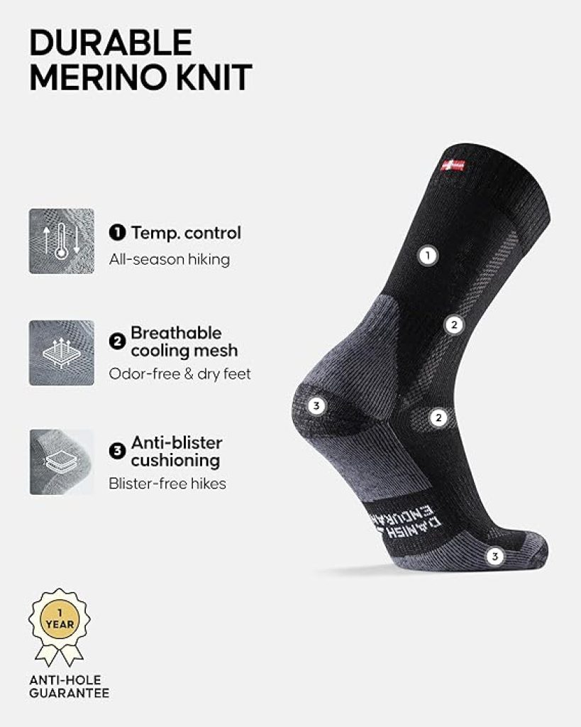 Darn Tough Socks Merino Wool Hiking Crew for Men & Women – Cushioned, Breathable, Anti-Blister Outdoor Socks, 3-Pair Pack