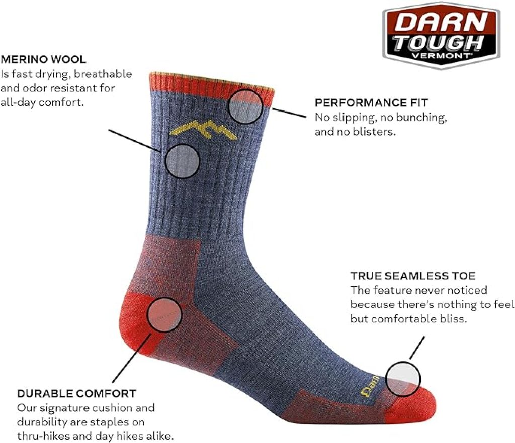 Darn Tough Socks Hiker Midweight Micro Crew with Cushion – Men’s Durable Hiking & Camping Boot Socks for All-Day Comfort