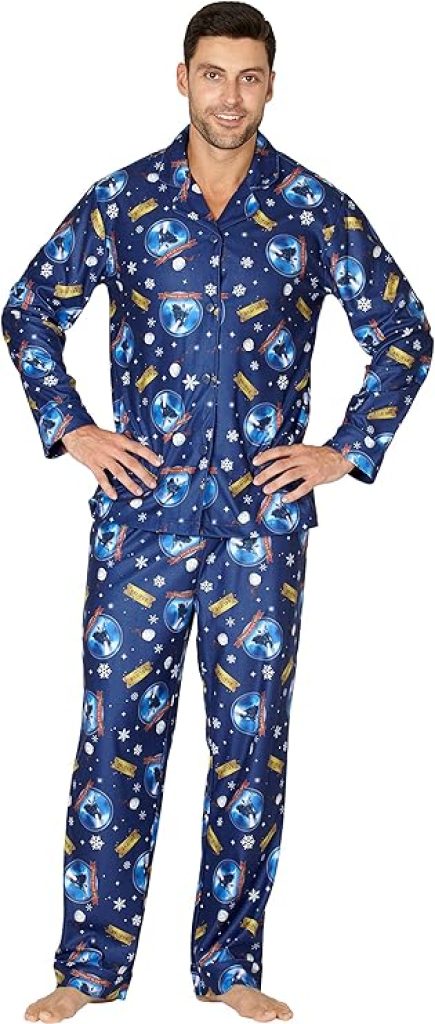 Polar Express Pajamas: Adult Believe Button-Front Coat Shirt and Pants Sleep Set
