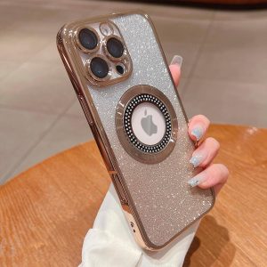 iPhone 16 Pro Max Case – Misscase Magnetic Glitter Case with MagSafe Compatibility, Slim Shockproof Design, Camera Lens Protector, Anti-Scratch Full Protection, Dust-Proof Net, Gold for Women